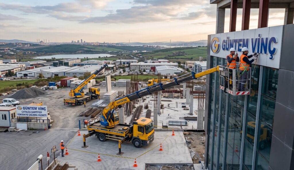 Çatalca'da sepetli vinç ile yüksekte çalışma hizmetleri